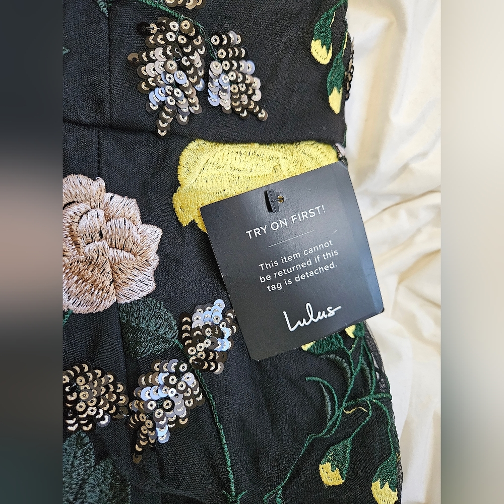 Lulu's Black Mini Dress with Yellow & Blush Floral Embroidery - Picture 3 of 7